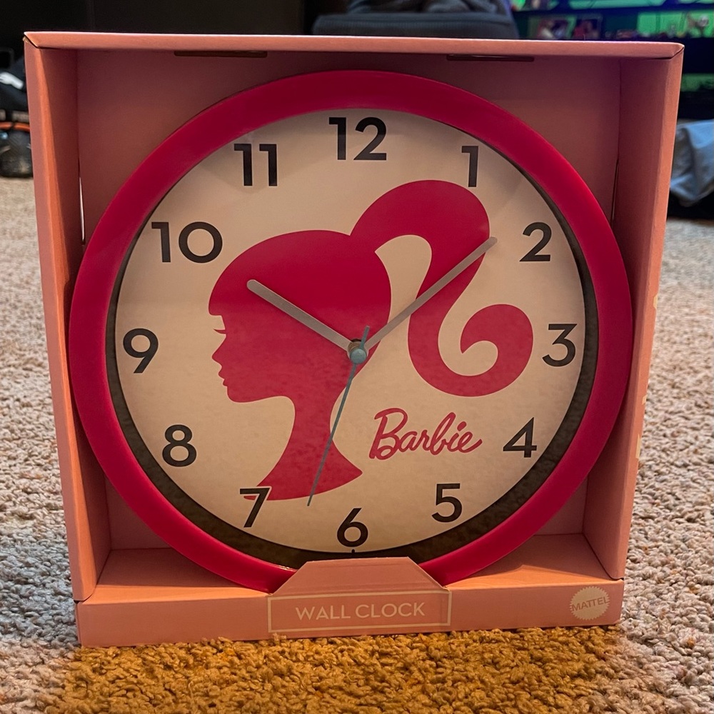 Barbie Silhouette Pink Wall Clock Analog Large Numbers Mattel